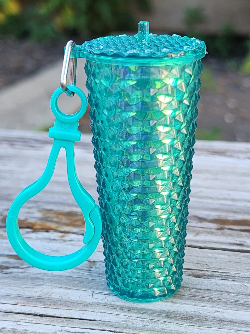 Teal Iridescent Studded Mini Tumbler Keychain